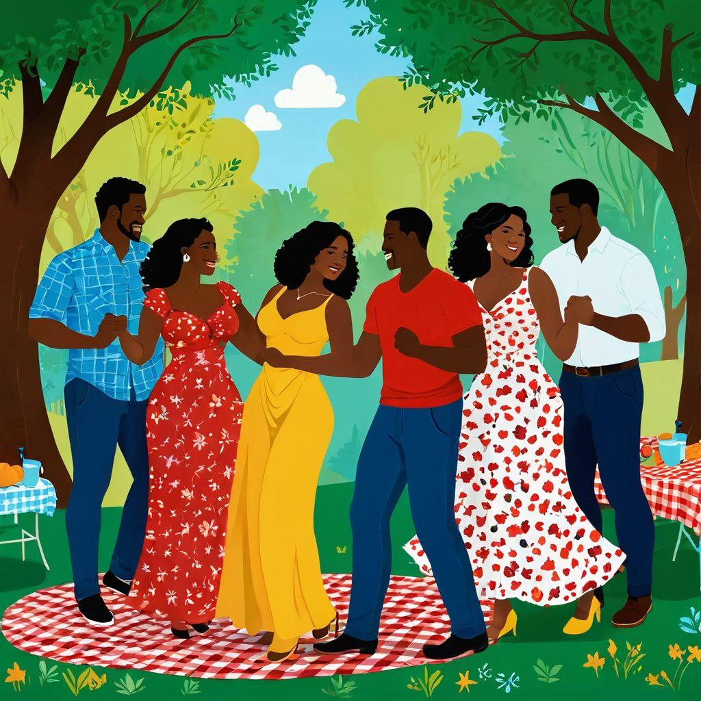 A diverse group of curvy couples joyfully engaging in various fun dating activities, such as dancing, sharing a picnic, and embracing in a cozy setting. Each couple represents different cultures and backgrounds, radiating happiness and connection. Incorporate vibrant colors to depict a warm and inviting atmosphere, with heart-shaped elements subtly integrated throughout the background. Highlight themes of love, confidence, and celebration of curves. vibrant colors. super-realistic.